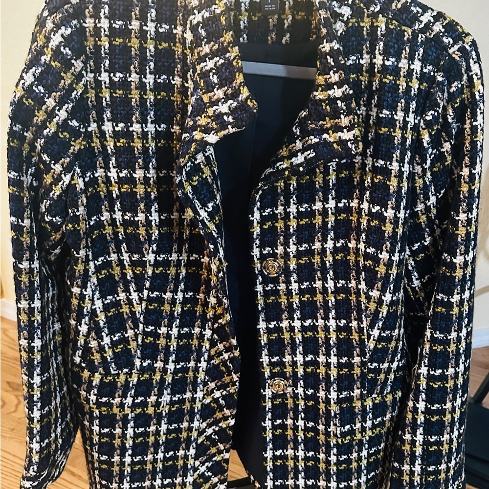 Ann Taylor Navy and Gold Tweed Jacket